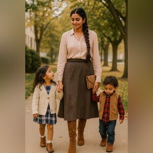 Reitmans  trumpet hem skirt in heathered brown with velvet waist trim 🤎